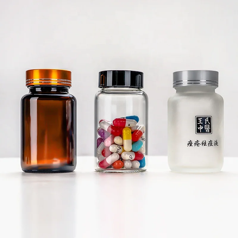 Wholesale Pill Bottles Glass 100ml Glass Bottle Supplement Bottle For 60 Capsules