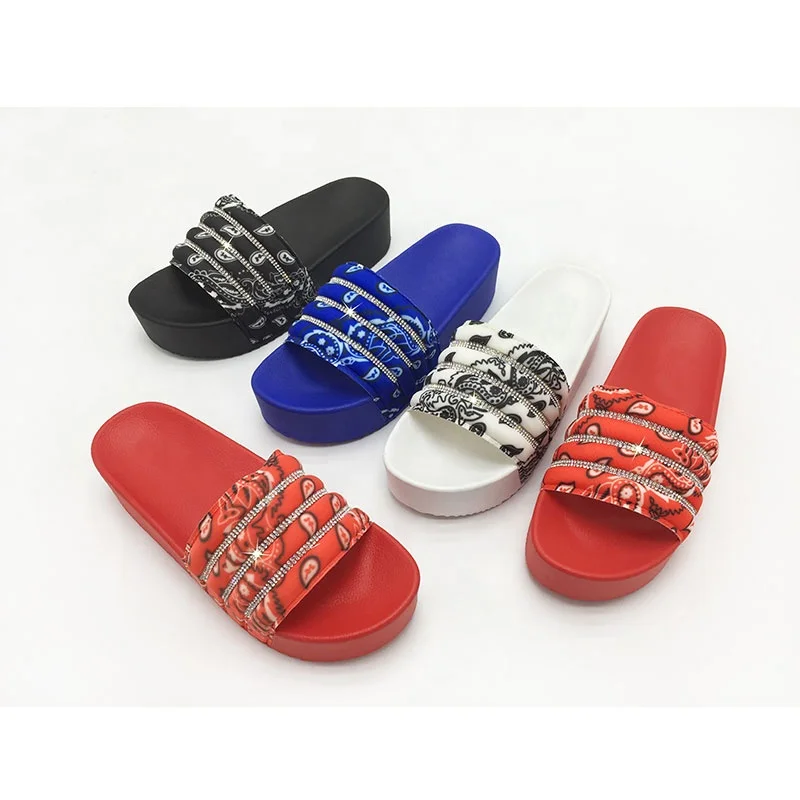 Women Platform Sandals Bandana Slides With Bling Rhinestone Sandals Lady outdoor Comfortable Slides