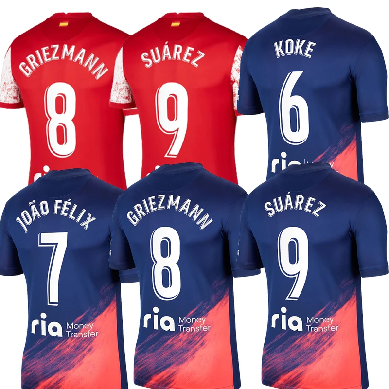 Spain Alt Thailand Soccer Wears High Quality Madrid  2021-2022 #9 SUARZE #6 KOKE #8 Griezmann Home Ropa de Futbol Wholesale