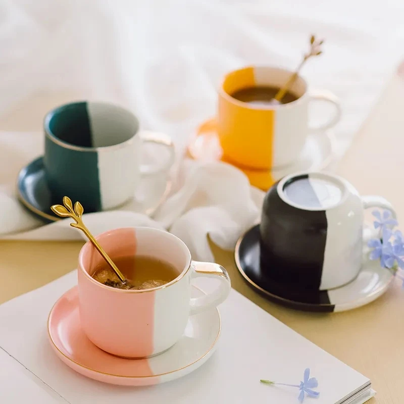 
European ceramic coffee cup and saucer creative design restaurant coffee cup set 