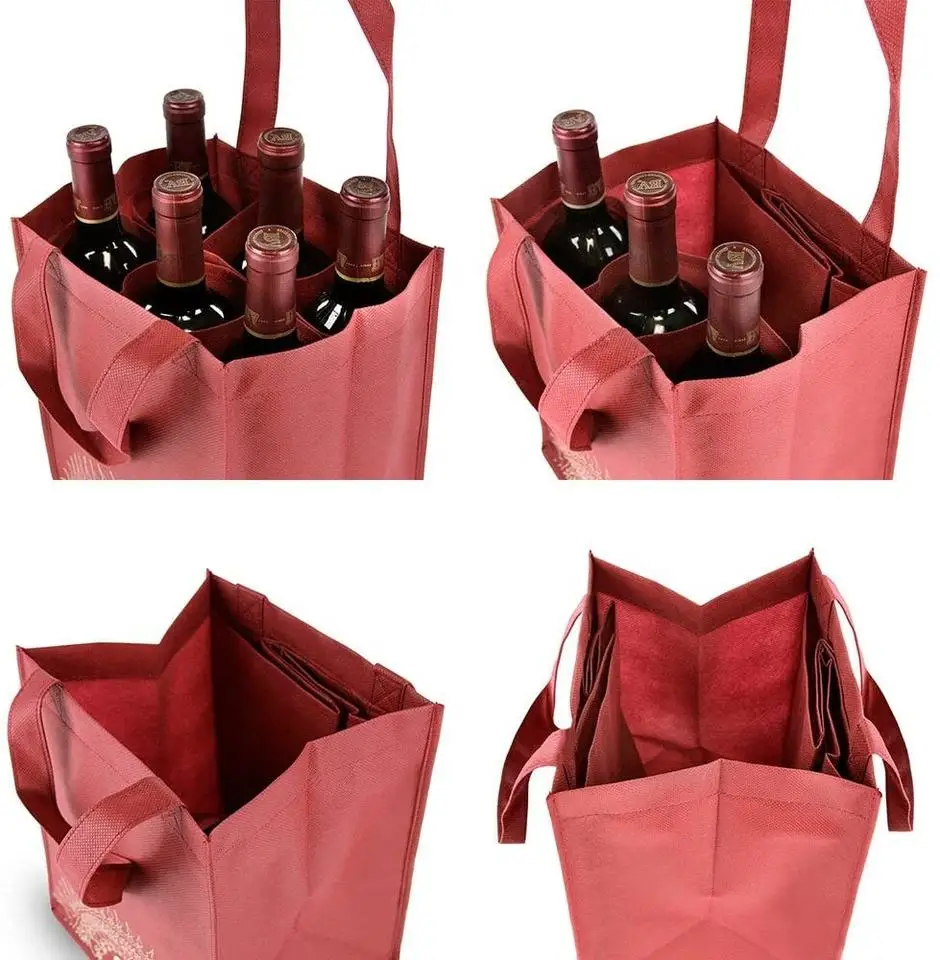 Heavy Duty 6 Bottle Non Woven Wine Bags Exquisite Beer Champagne Double Tote Hand Gift Bag Nonwoven Wine Shopping Bag