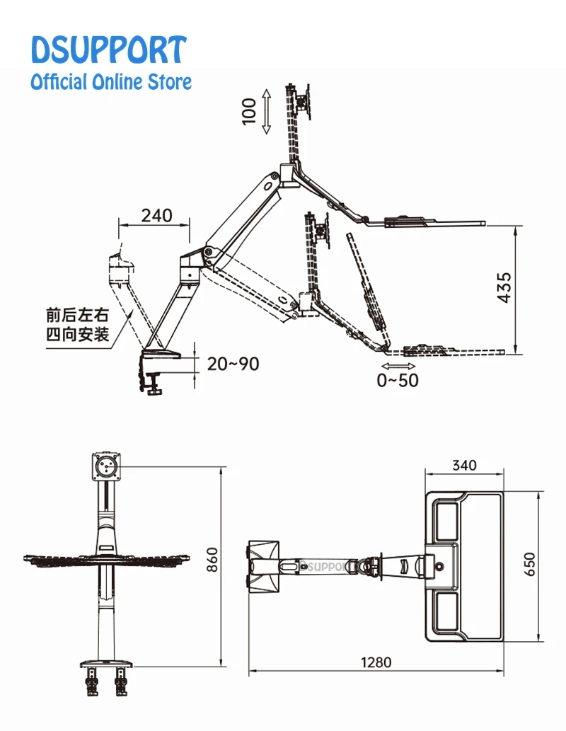 NB40 Ergonomic Height Adjust Computer Sit Stand Workstation 22-32 Inch Monitor Mount Bracket with Keyboard Plate Desk Stand