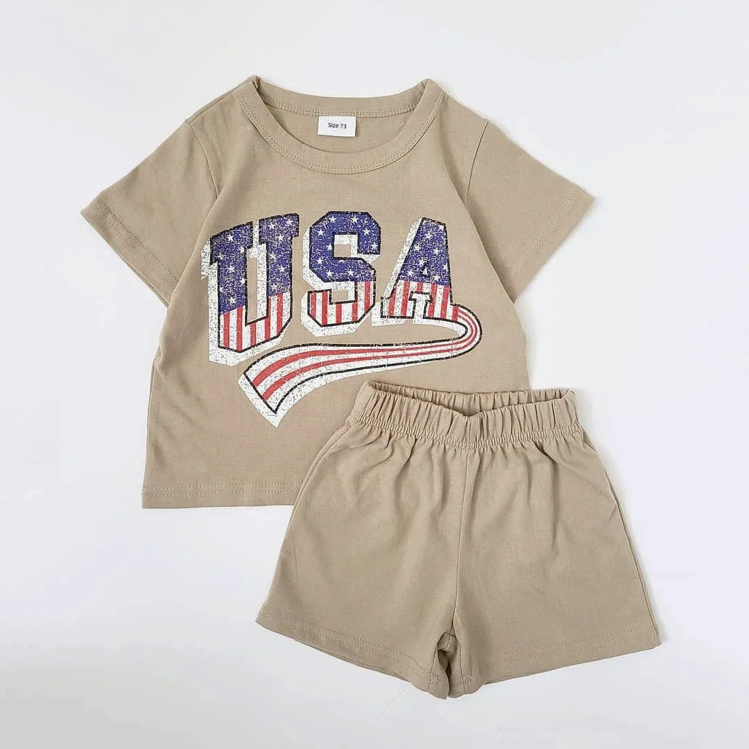 Baby 4th of July Outfit Boy Girl Brothers Sisters Matching Clothes Baby Romper/Toddler Shirts+Shorts American Flag Set