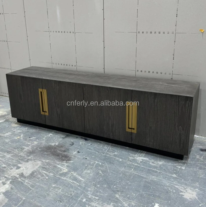 Home Furniture Living Room Furniture Hand-cast Metal Hardware White Hall Wood Panel 4-door Media Console TV Stands