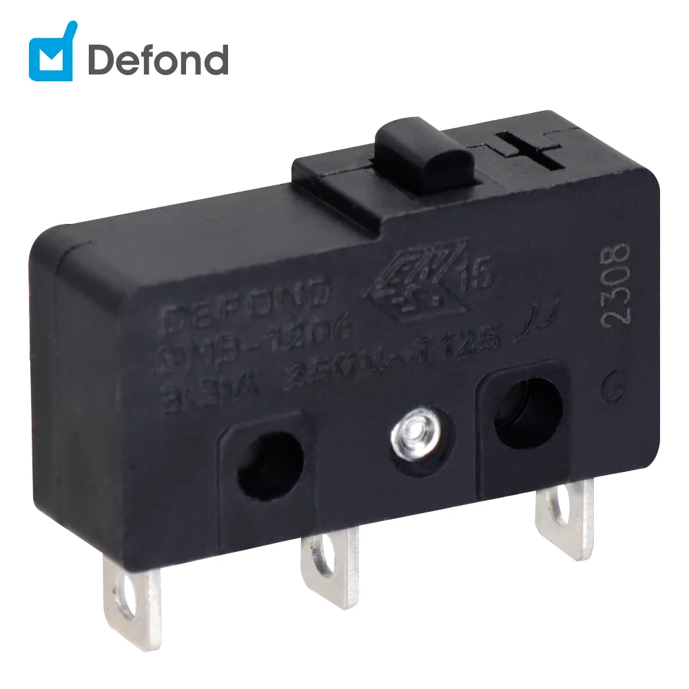 Manufacturer Defond 125VAC 250VAC 3A 5A 10.1A micro switches DMB-1210-C-0AA31-11R 1p2t spdt IP30 mini micro switch 3pin