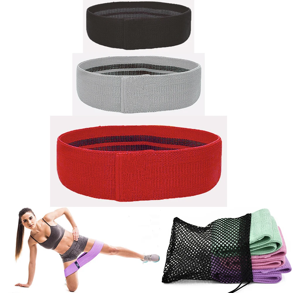 Low MOQ Wholesale Custom Printed Logo Workout Band Set of 3 Gym Elastic Glute Hip Fabric Resistance Band with Carry Bag