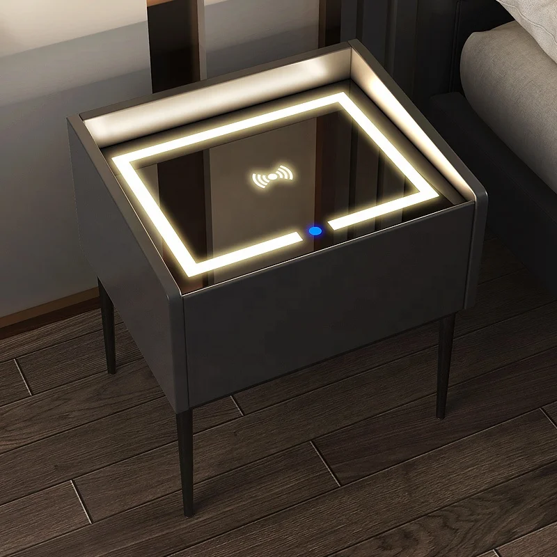 Bedroom 3C tempered glass countertop LED energy-saving ring light smart bedside table with wireless charging