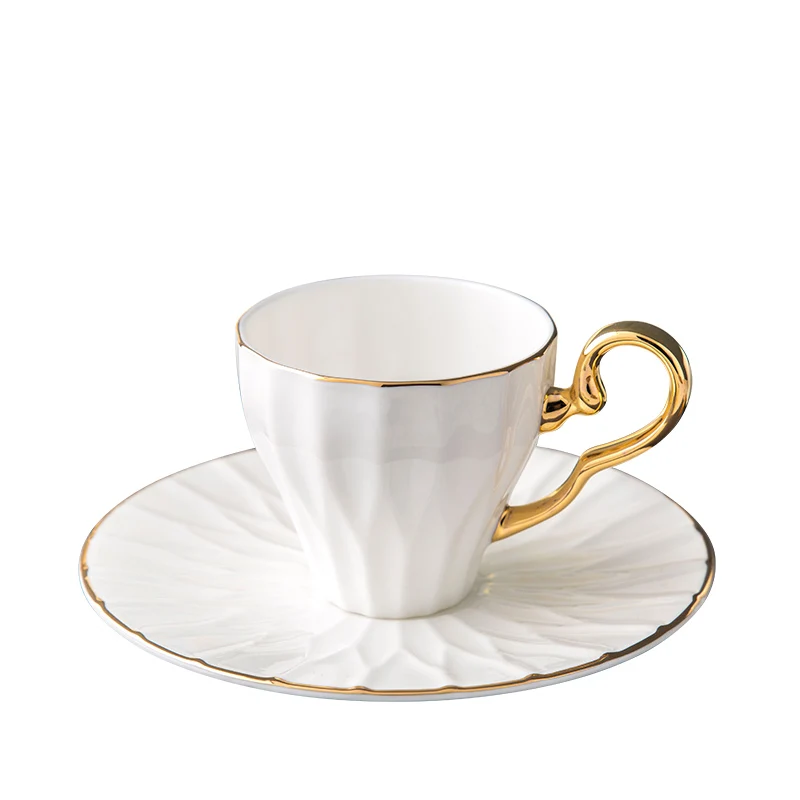 European Style Tea Cup & Saucer Set With Gold Handle