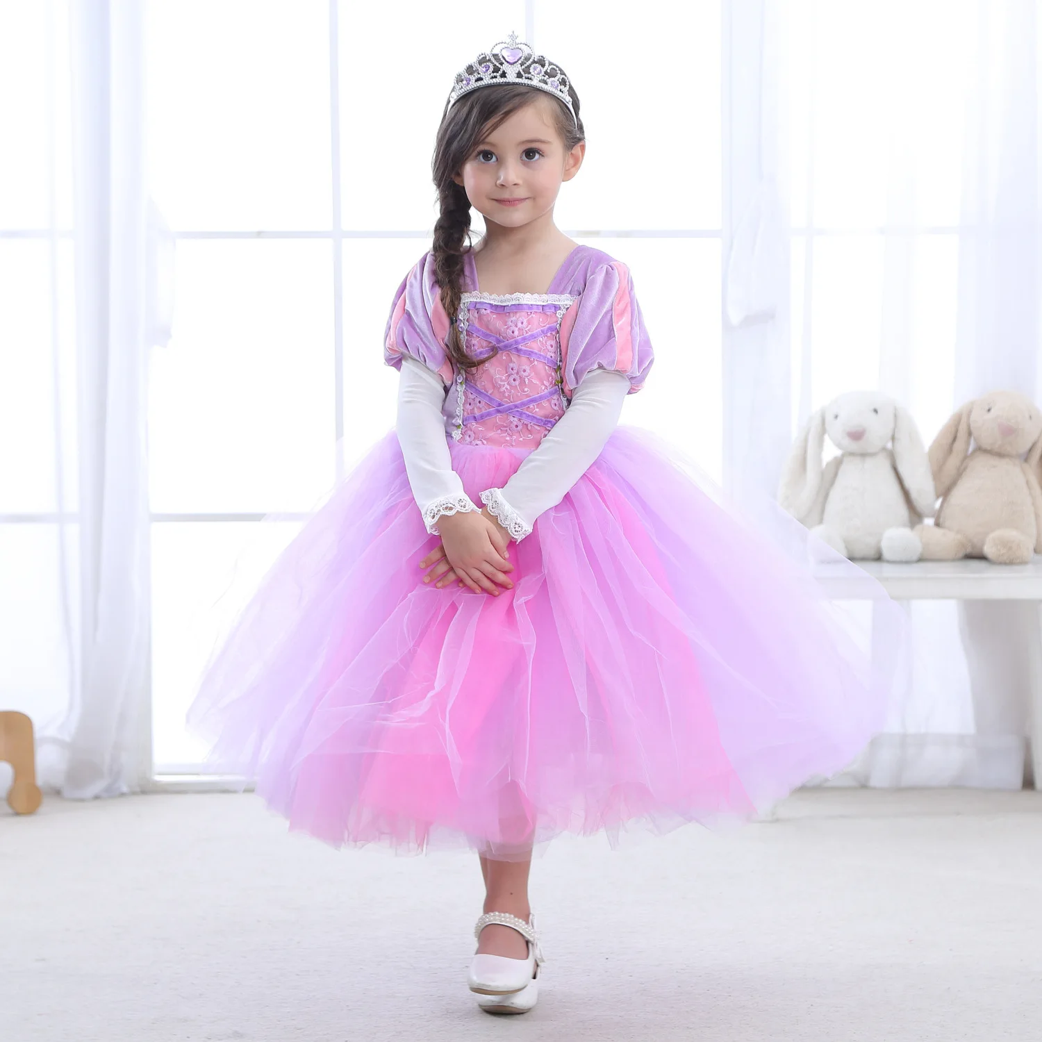 
Q187 European Style Girls Costume Princess Halloween Party Wear Rapunzel Costume Fancy Dresses For Girls 