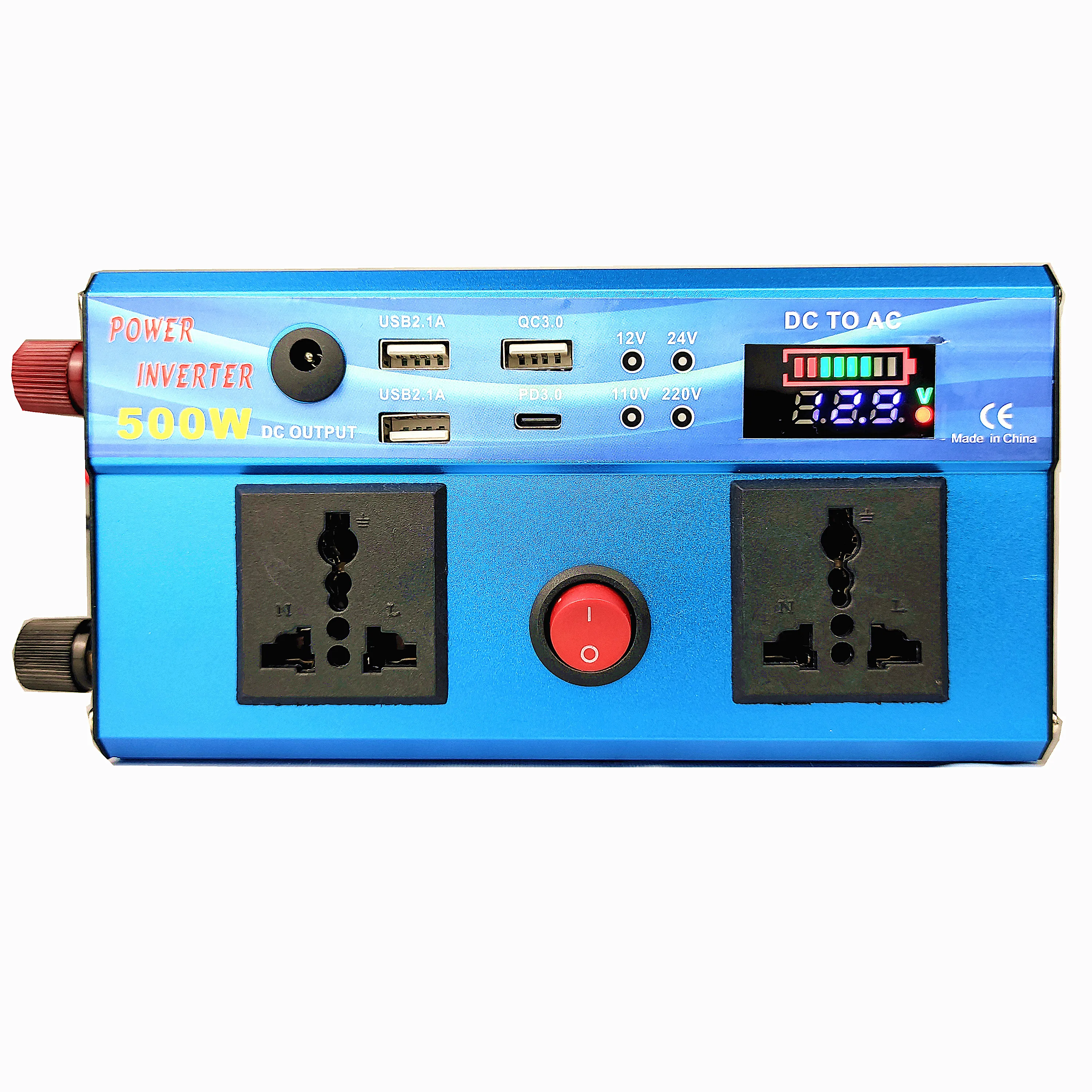 2022 New Design 500W 12V 110V 24V 230V Square Wave Inverter with LED Display Type-C Charging Port Three USB