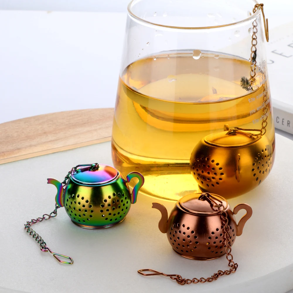 Teapot Shaped Golden Copper Titanium Plated Tea Filter Stainless Steel Infuser for Tea
