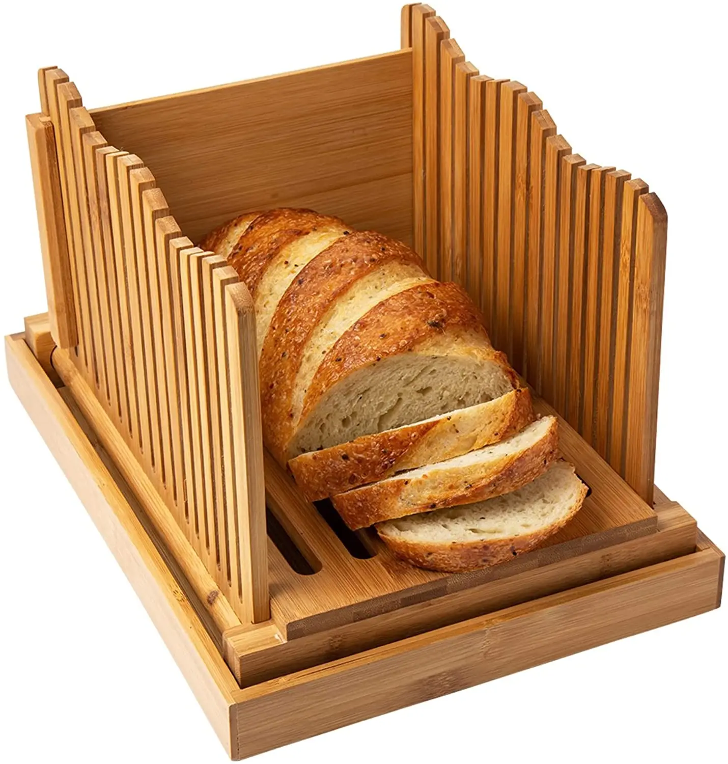 Foldable  Adjustable Board Bamboo Bread Slicer With Crumble Holder