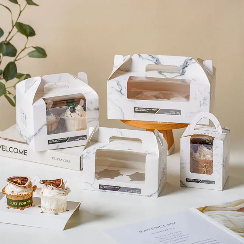 Custom 4 pack 6 pack cupcake box Bread tart packaging Cake box Dessert packaging with window
