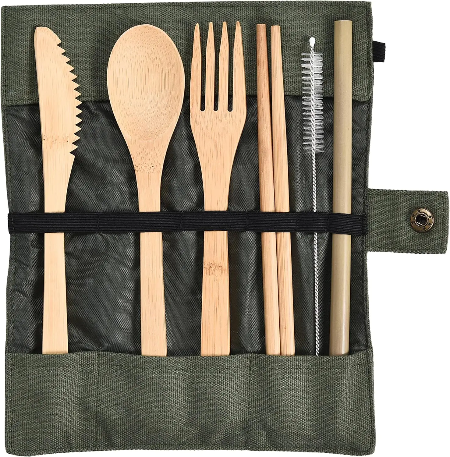 Outdoor Camping Hiking & Picnic 6-Piece Portable Utensil Reusable  Wooden Bamboo Travel Cutlery Set with Travel Case