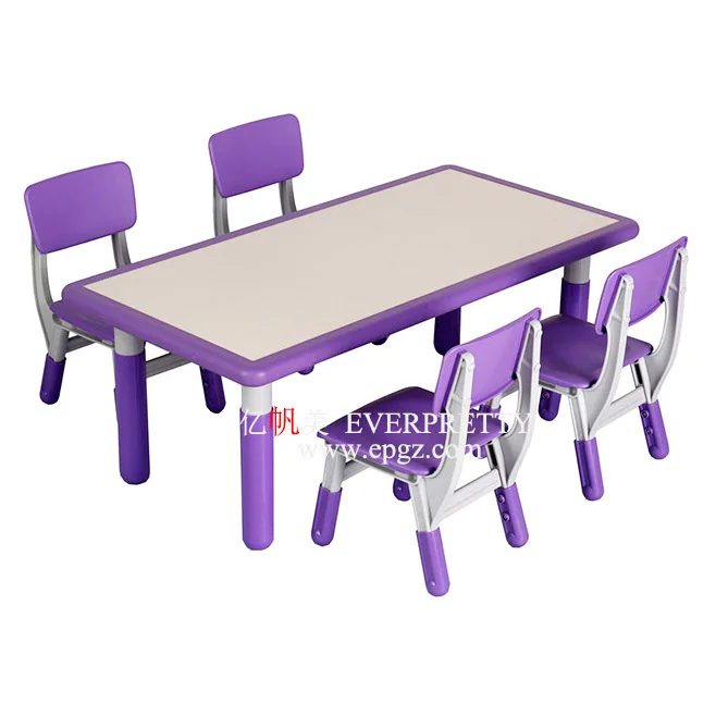 Modern Design Durable Cute Round Edge Safe Kindergarten Furniture Plastic Children Table and Chairs for Six Kids