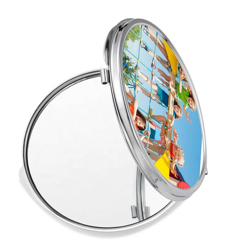 Custom Makeup Mirror Blank Silver Metal Custom Logo Plain Sublimation Compact Mirror with Aluminum Plate Manufactory