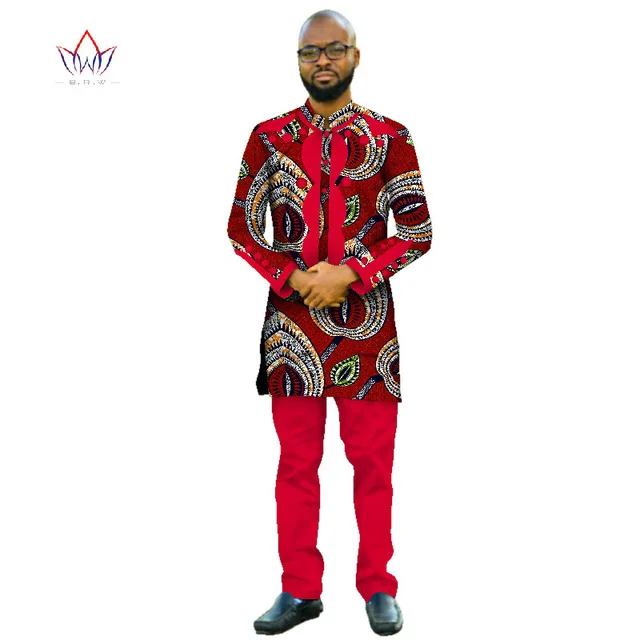 НОВЫЕ комплекты брендовая одежда мужская рубашка с длинным рукавом Дашики с Африканским принтом Мужские топы и длинные брюки большого размера мужская одежда WYN415