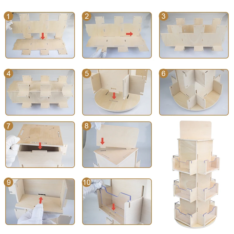 Custom Postcard Coaster Stickers Wooden 360 Degree Rotating Stand Multi Pocket Organizer Display Rack