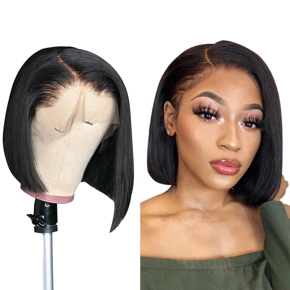 Aosun Transparent HD Lace Bob Wig, Blunt Cut Body Wave Bob Wig, Chocolate Closure Bob Wig