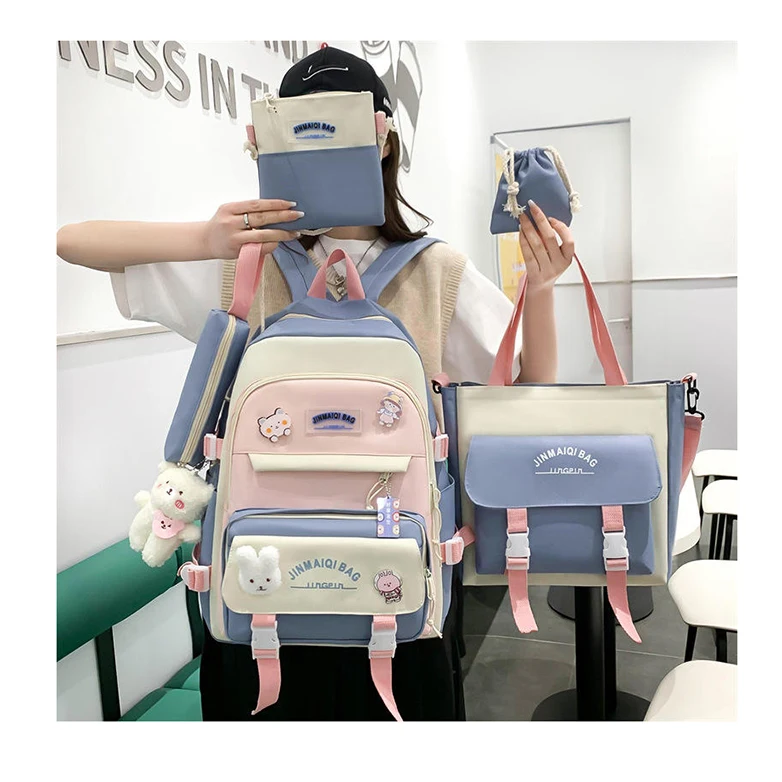 2023 Girl Heart Girl Macaron Color Five Piece Set Cute Versatile Large Capacity Exquisite Durable Schoolbag For Female Students