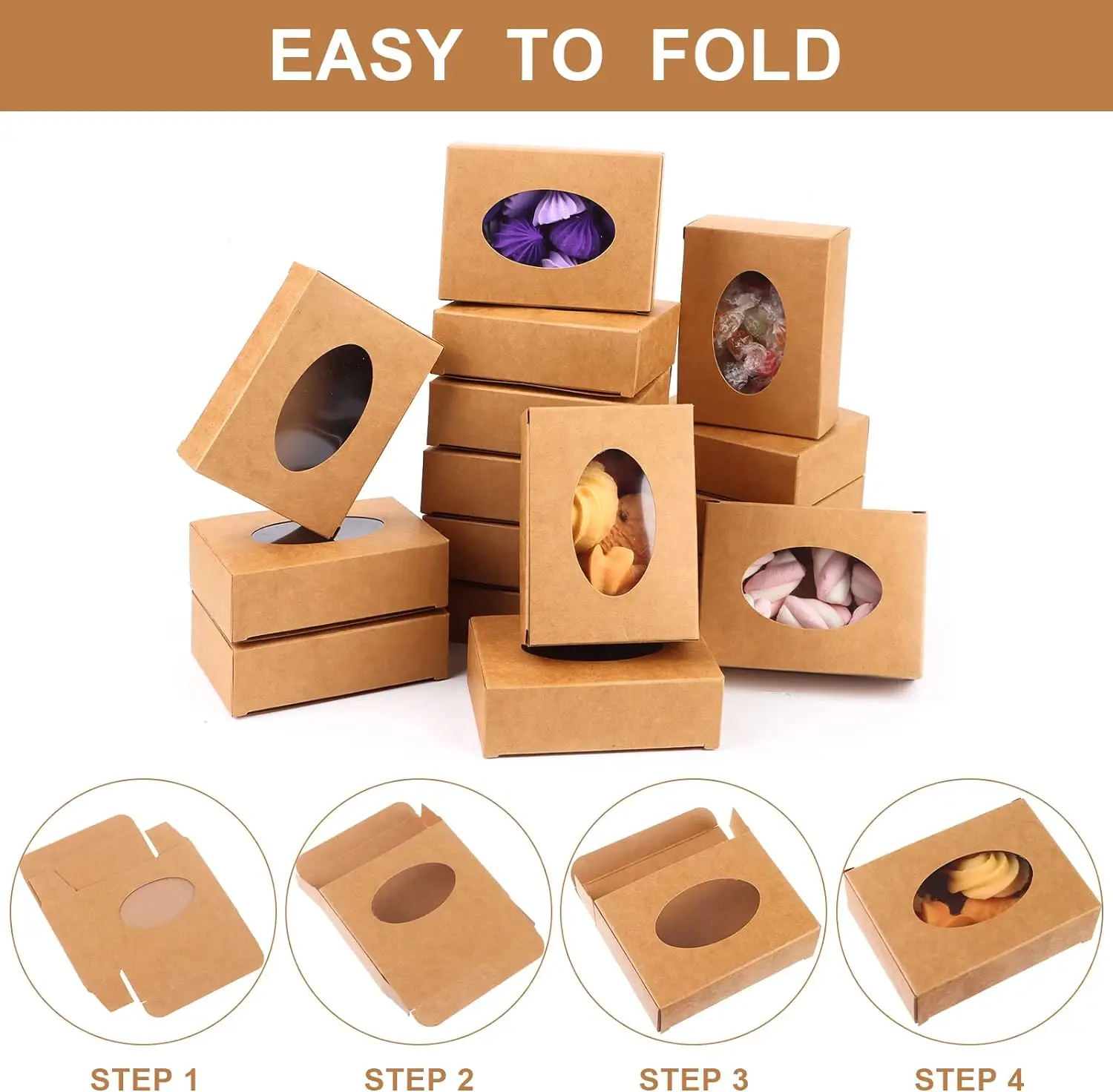 Mini Kraft Paper Packaging Cardboard Present Boxes with Window Round for Homemade Soap Favor Treat Bakery Candy