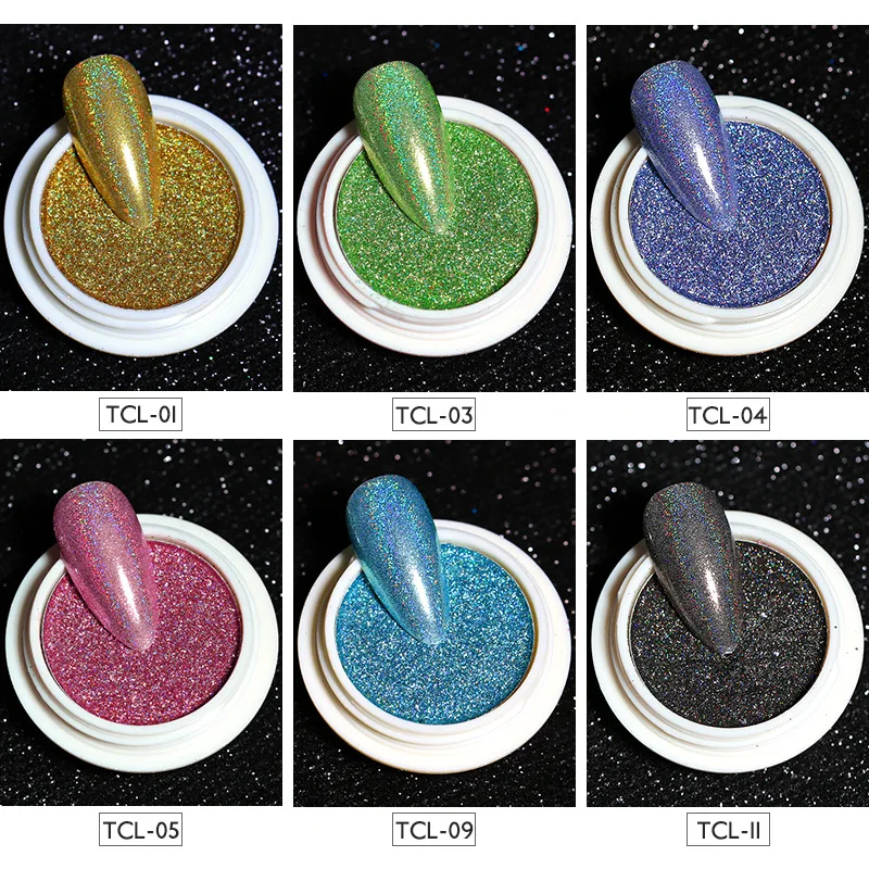 12 Colors Nail Crystal Diamond Powder 3D Laser Holographic Solid Pigment Glitter Nail Aurora Powder DIY Nail Art For Tips Design