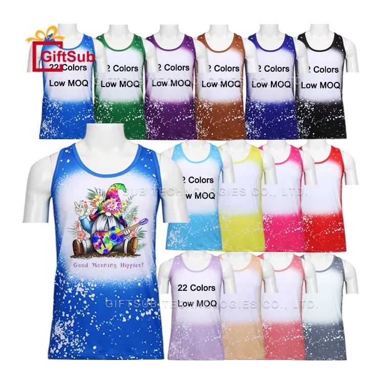 Newest Heat Transfer Soft Cotton Feel Tie Dye Tank Top Flat Back Blanks Polyester Faux Bleached Tank Tops For Sublimation