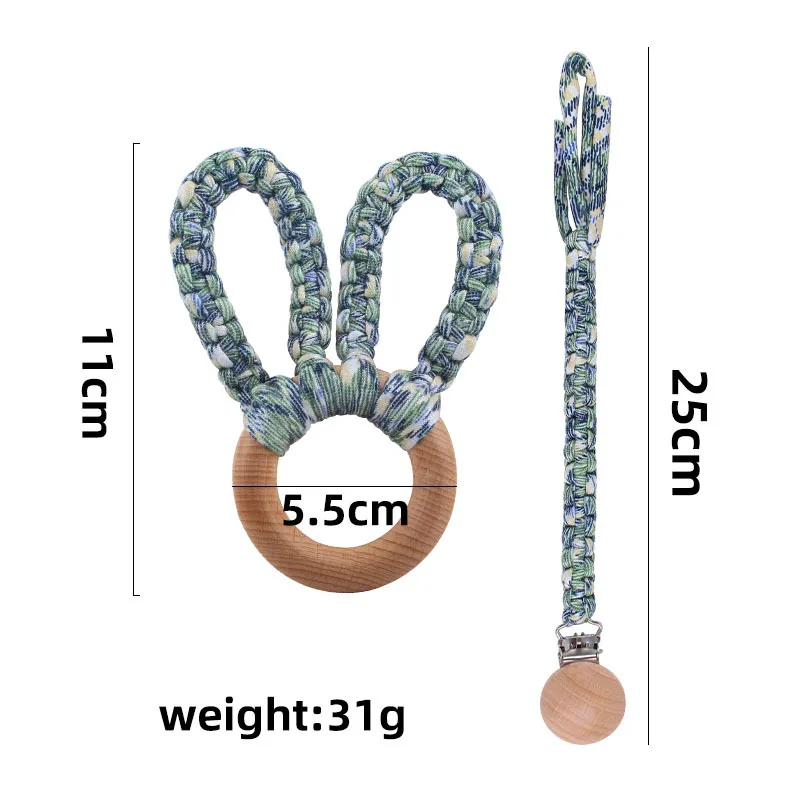 Handmade Macrame Braided Baby Pacifier Clip Wooden Dummy Chains Pacifier Holder For Boys and Girls