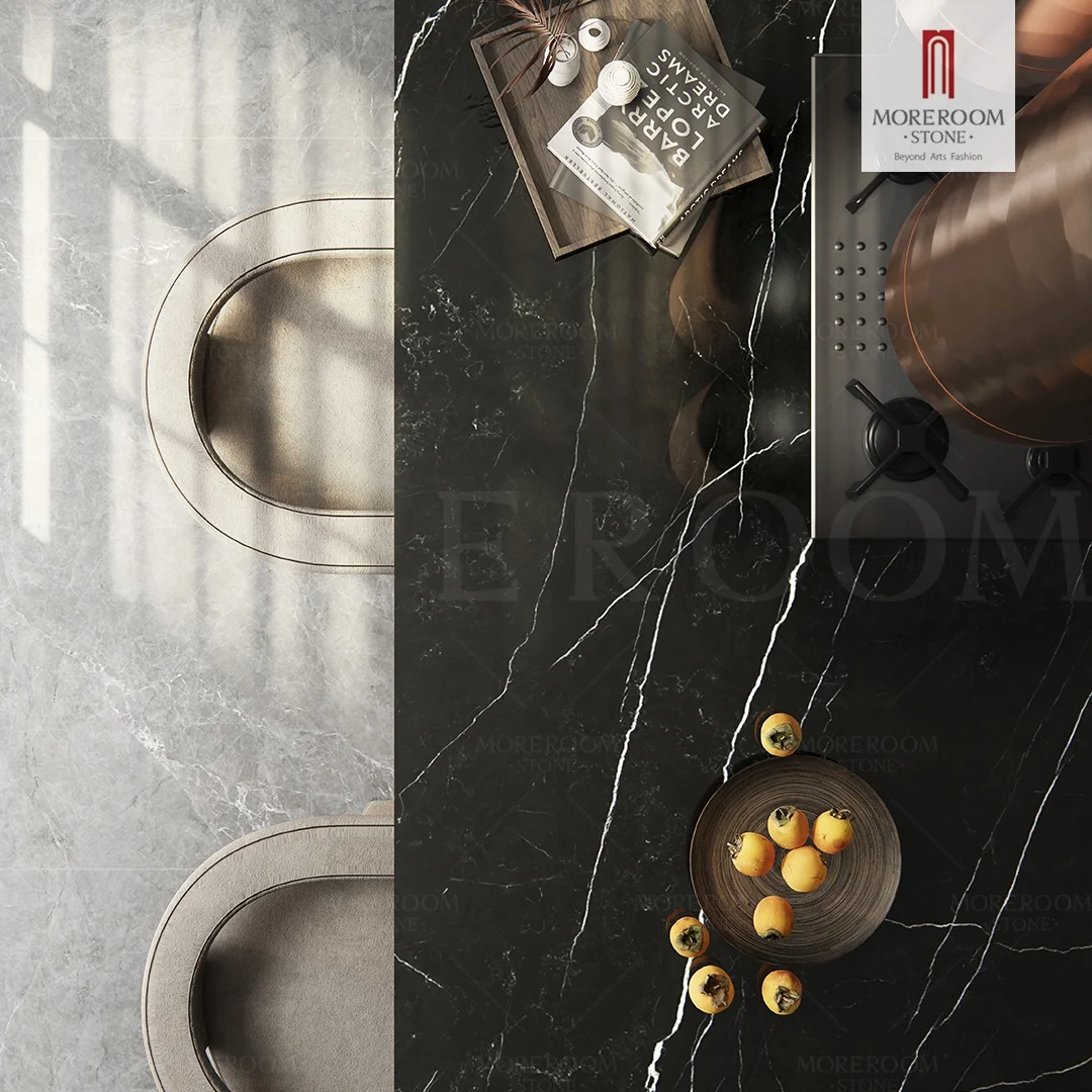 Hot Sale 1600x3200x6mm Black Sahara Nero Marquina Muurpanelen Sintered Stone For Countertop
