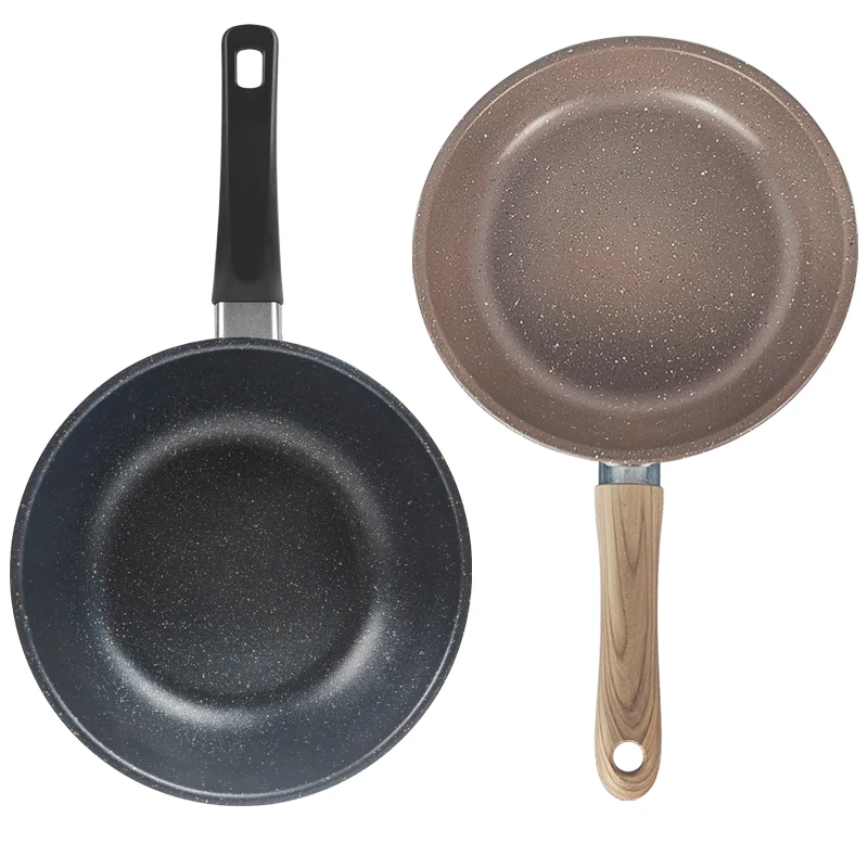 Chinese carbon steel Non stick steak cake Fry Pan with handle granite non-stick flat pan