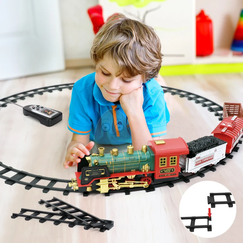 Remote Control Train Cargo Cars Tracks Railway Christmas Electric Train Set with Steam Plastic MST ABS Lithium Battery Unisex