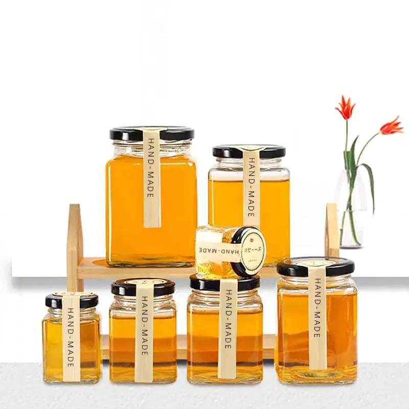 High quality 100ml 120ml 180ml 280ml 380ml 500ml 730ml metal screw lids honey jam jars square glass jars