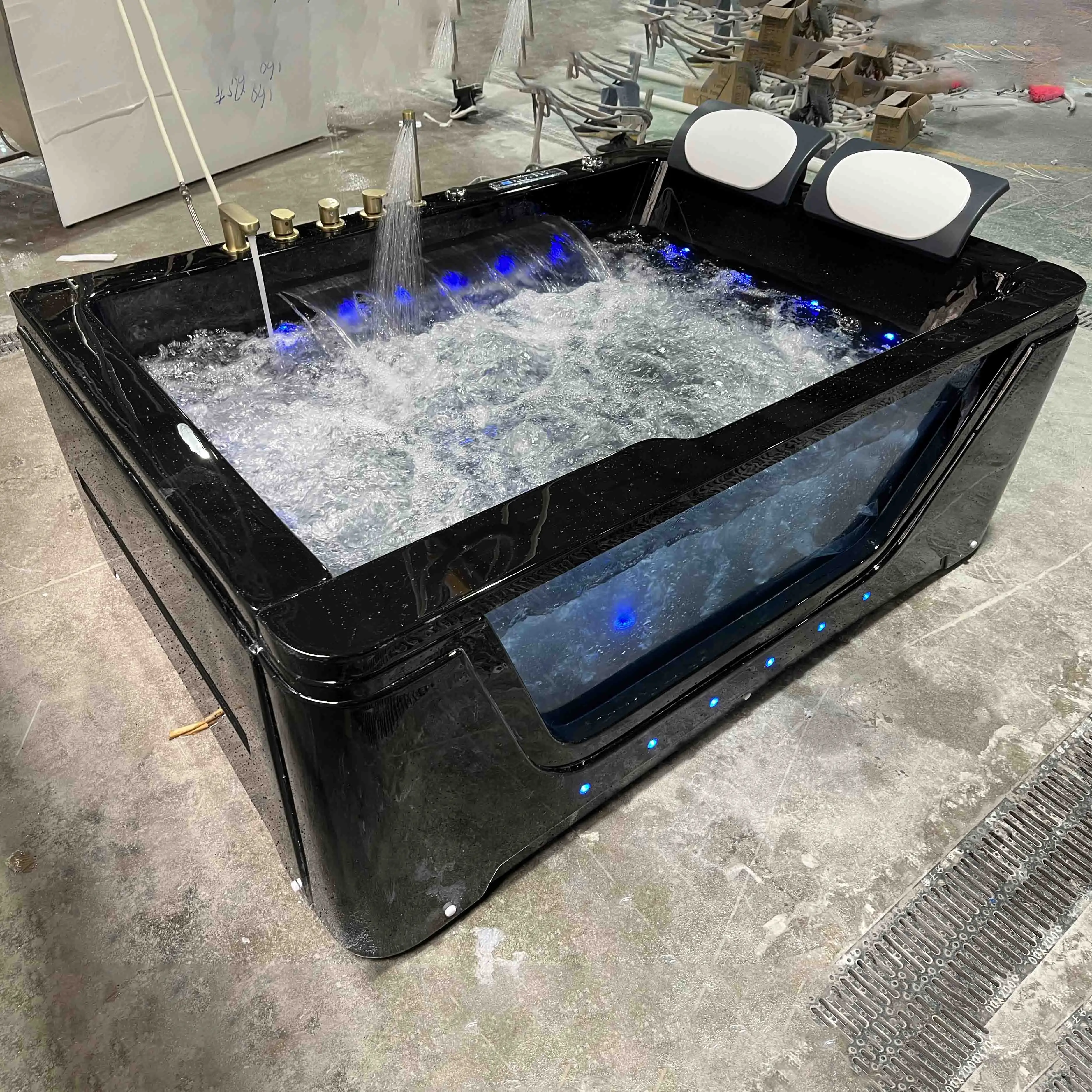 New design Black color jacuzzi bathtub acryli massage function with heater big waterfall two person whirlpool bathtubs for bath