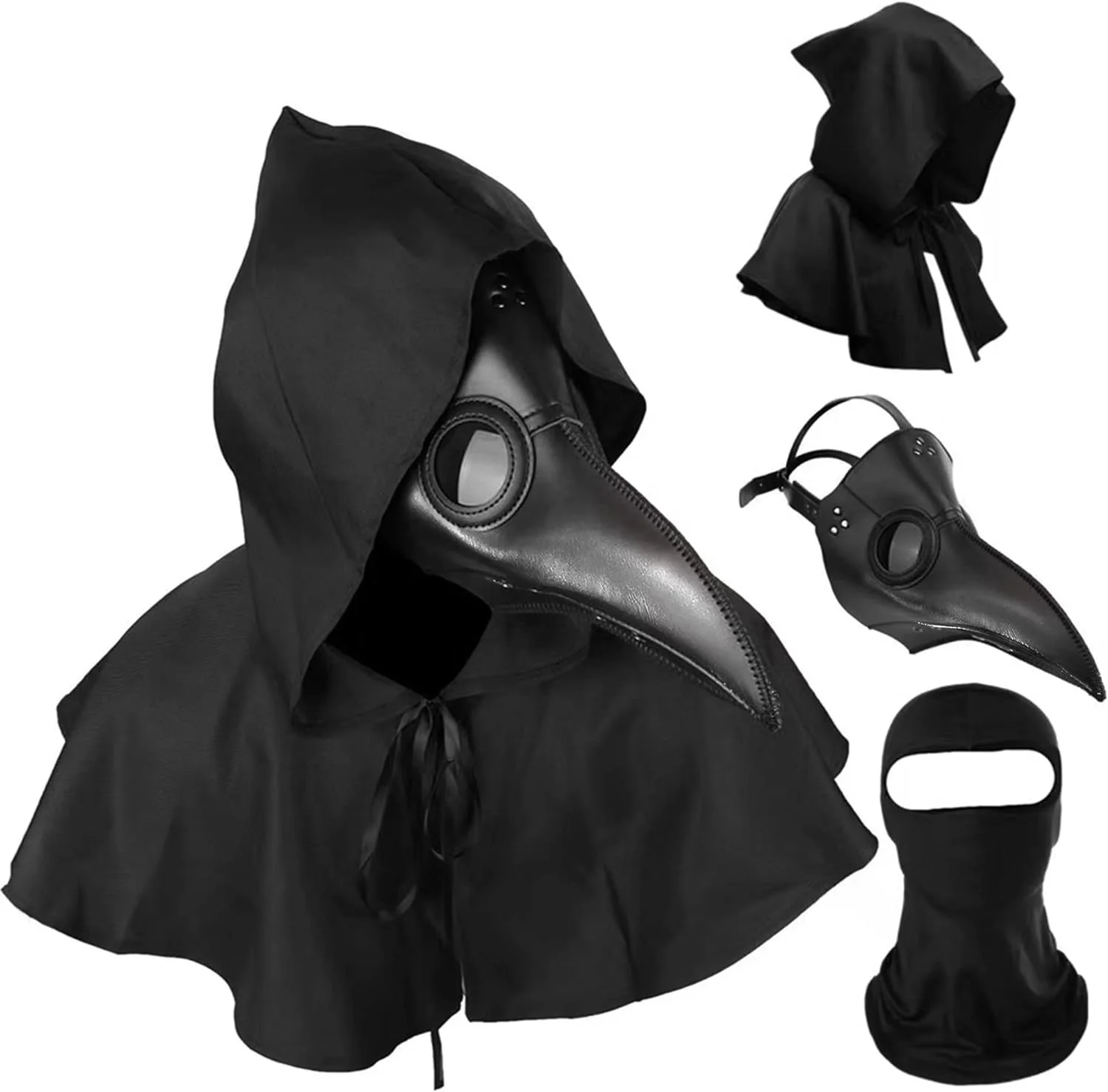 CIVI Halloween Plague Doctor Mask and Cloak Long Nose Beak Halloween Costume Props Leather Masks for Adult