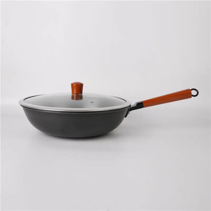 Black Stainless Steel Fry Pans Nonstick Coating Iron Cookware Set Wok Pan Multi Functional Cooking Sets With Glass Cover