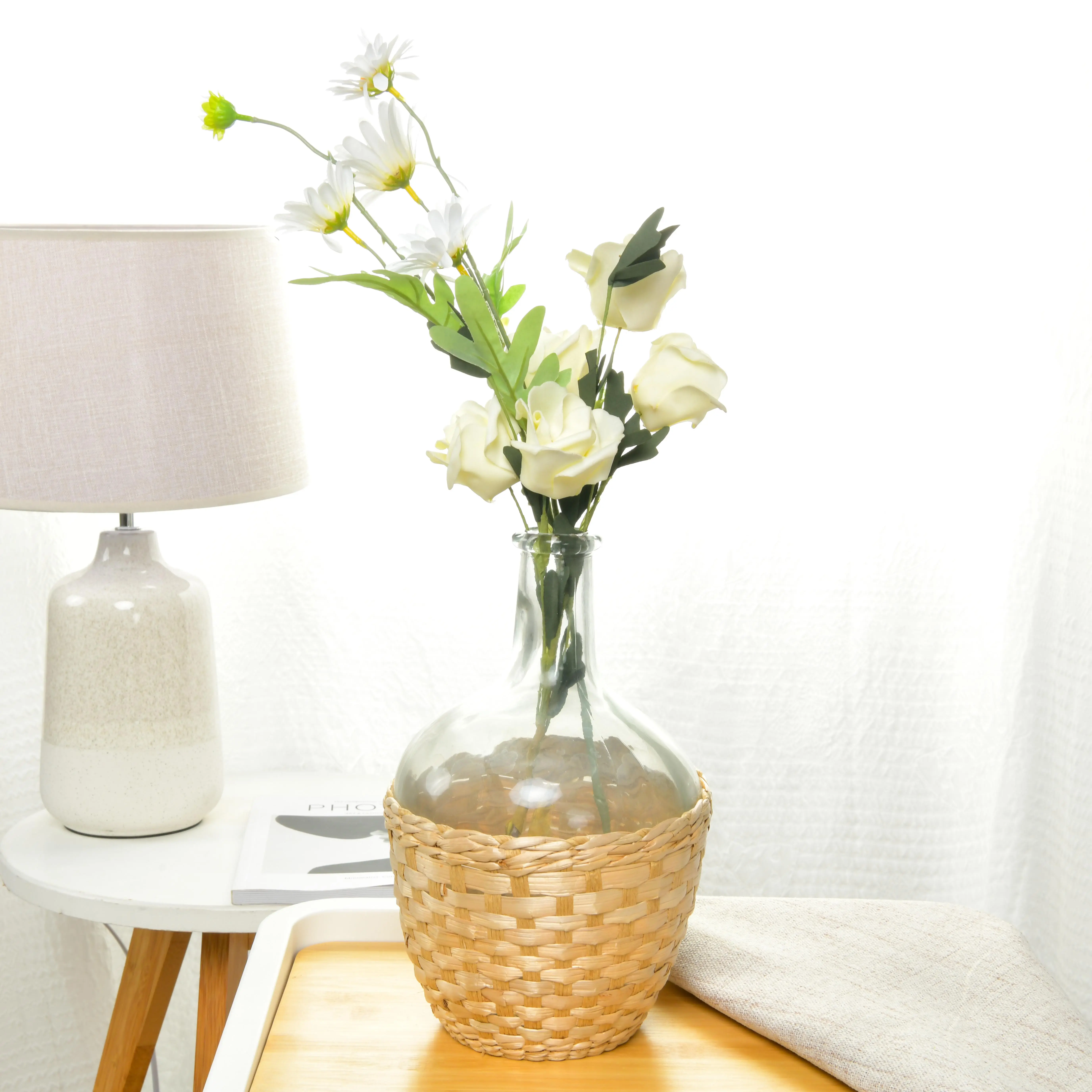 Aspire 2024 new design high quality  Straw rope cup set glass vase Garden Home Decor