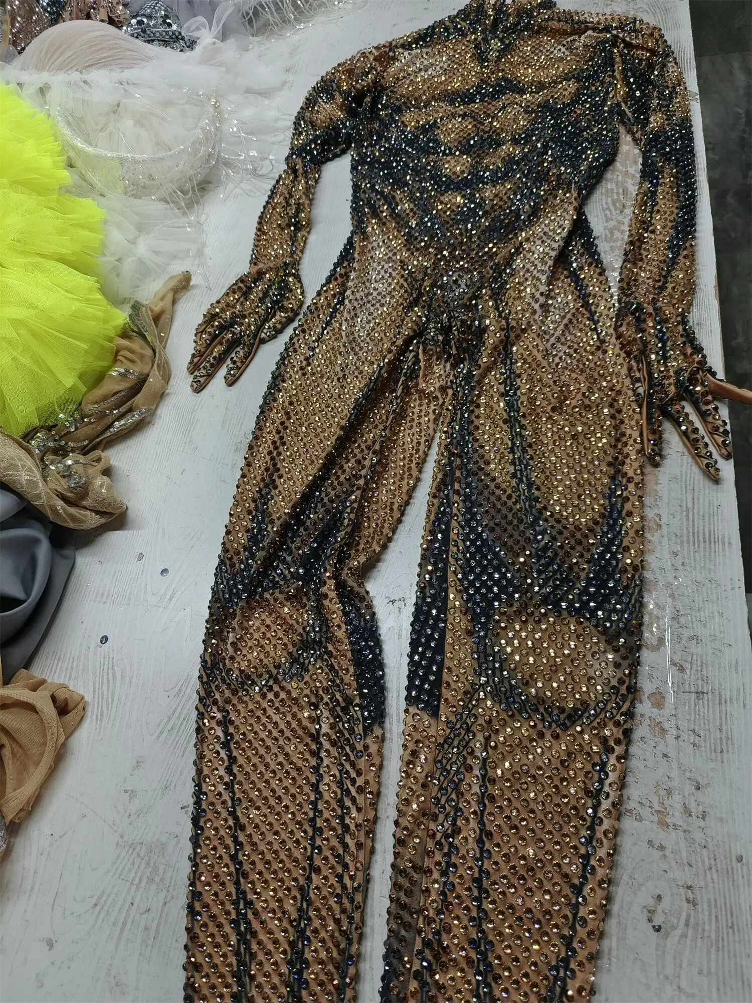 2023 Luxury See Through Crystal Bodycon Romper Stage Performance Dance Leotard Rhinestone Bodysuit Men Club One Piece Jumpsuits