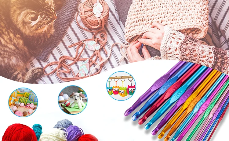Hot selling 2.0-10.0 mm Colorful Soft Handle Aluminum Crochet Hooks Knitting Needles Set For Craft Yarn Needlework