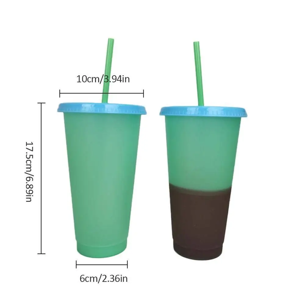 700ml drink juice water tumbler temperature gradient reusable pp 24oz color changing plastic cup with straw