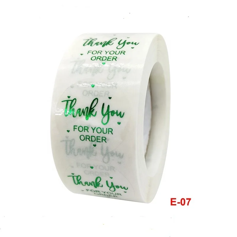 Round Shape Clear Thank You For Your Order Label Sticker With  Heart Decoration 500pcs Rolls