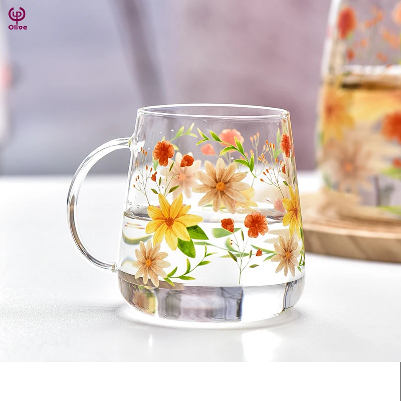 High-grade cold water kettle set printing kettle with lid heat-resistant glass water bottle tea and water set