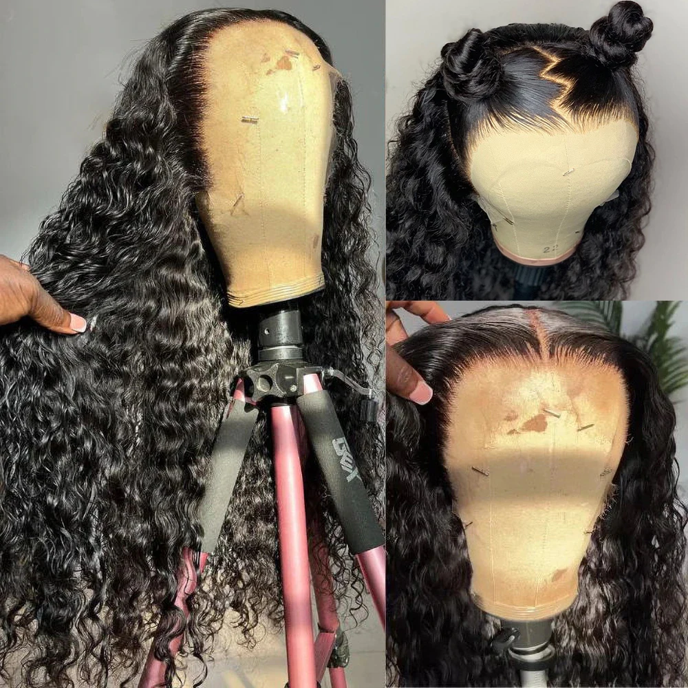 Deep Wave 13x4 HD Transparent Lace Frontal Wigs Pre Plucked Deep Wave Raw Virgin Indian Human Hair Lace Front Wig