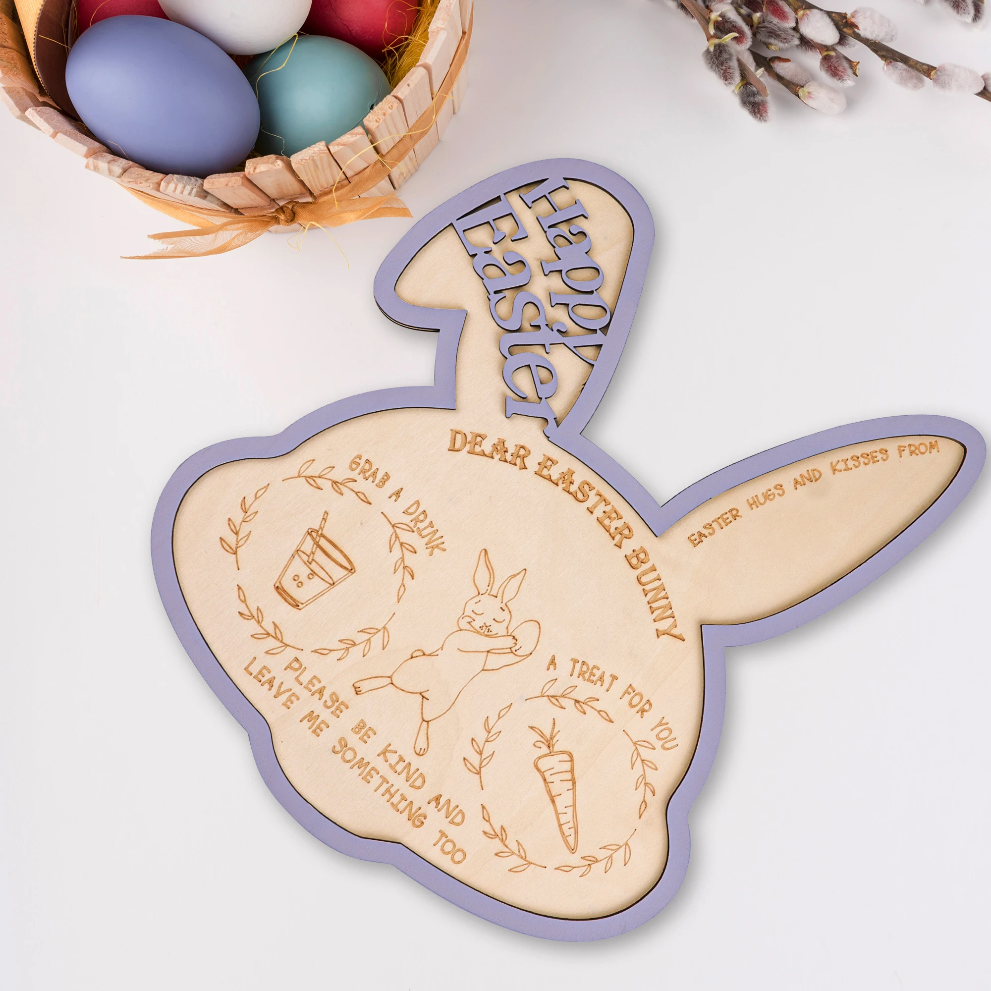 Easter Decoration 2024 Easter Rabbit Tray Wooden Bunny Tray Board Easter Home Decoration