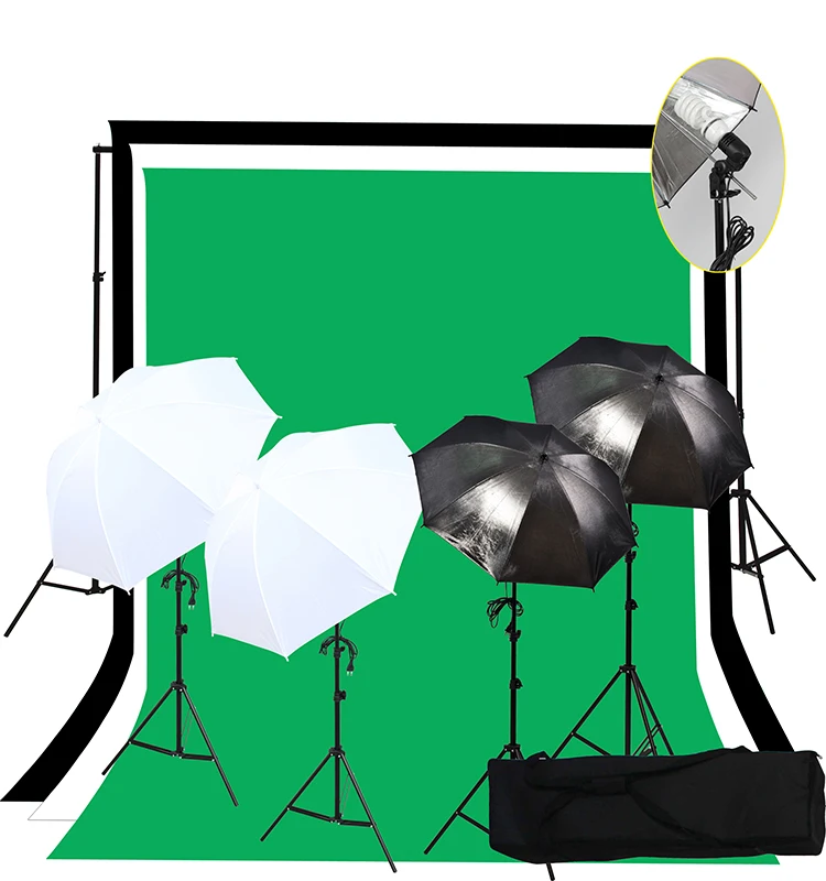 Photo Studio Continuous Lighting Kit with 2m*2m Background stand Photographic reflective umbrella and softboxes kit