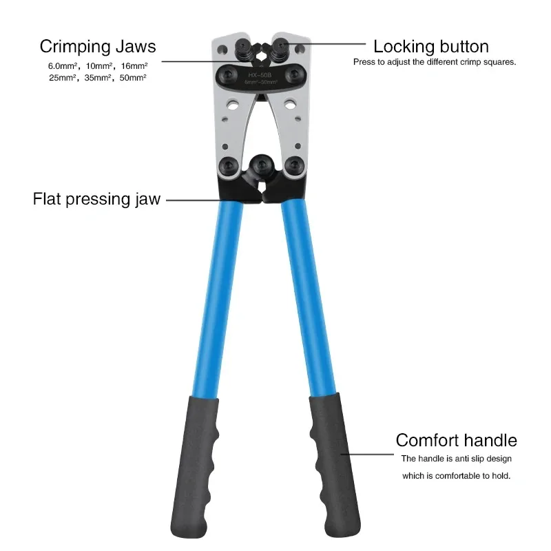 Crimping Pliers Tube Terminal Crimper Hex Crimp Tool Multitool Battery Cable Lug Cable Hand Tools HX-50B 6-50mm² AWG 10-0