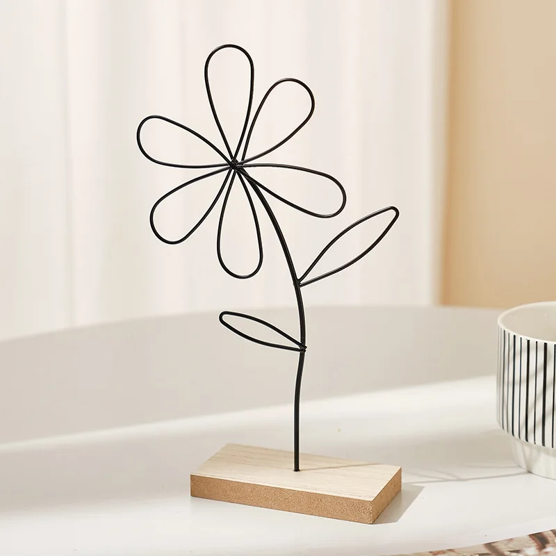 Factory Wholesale Home Decorative Desk Top Ornament Metal Wire Flower Decoration Art Modern Style Metal Black Wire Flowers
