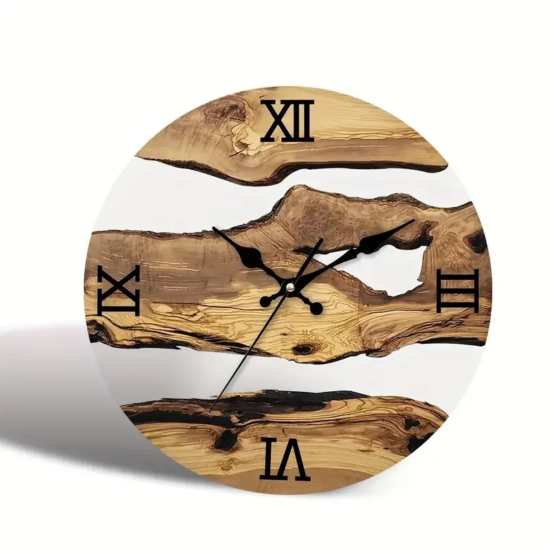 Top Selling Modern Minimalist Style Analog Wall Clock Handmade Epoxy Resin Wood Home Office Decor Living Room Placement Needle