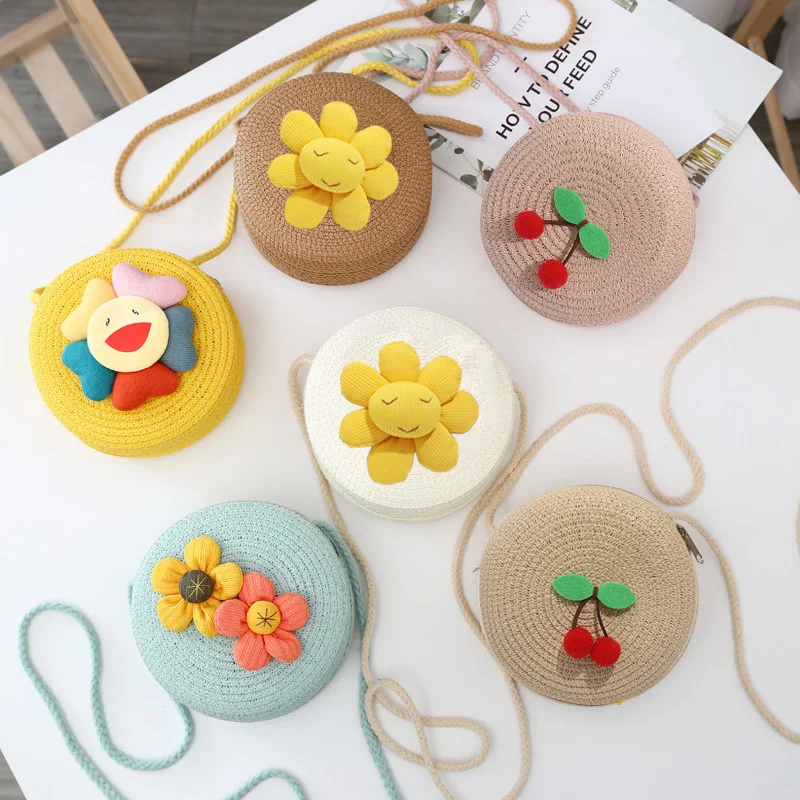 Оптовая продажа 2024 новая детская соломенная сумка милая через плечо для девочек мини-сумка ручной работы