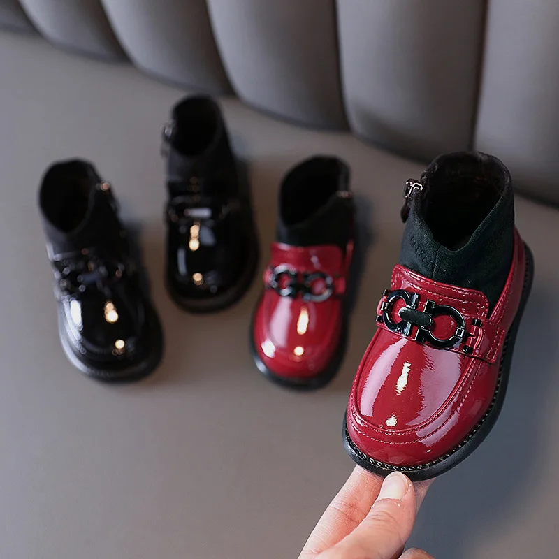 
Fashion winter new girls waterproof short boots baby red cotton boots children plus velvet Martin boots 