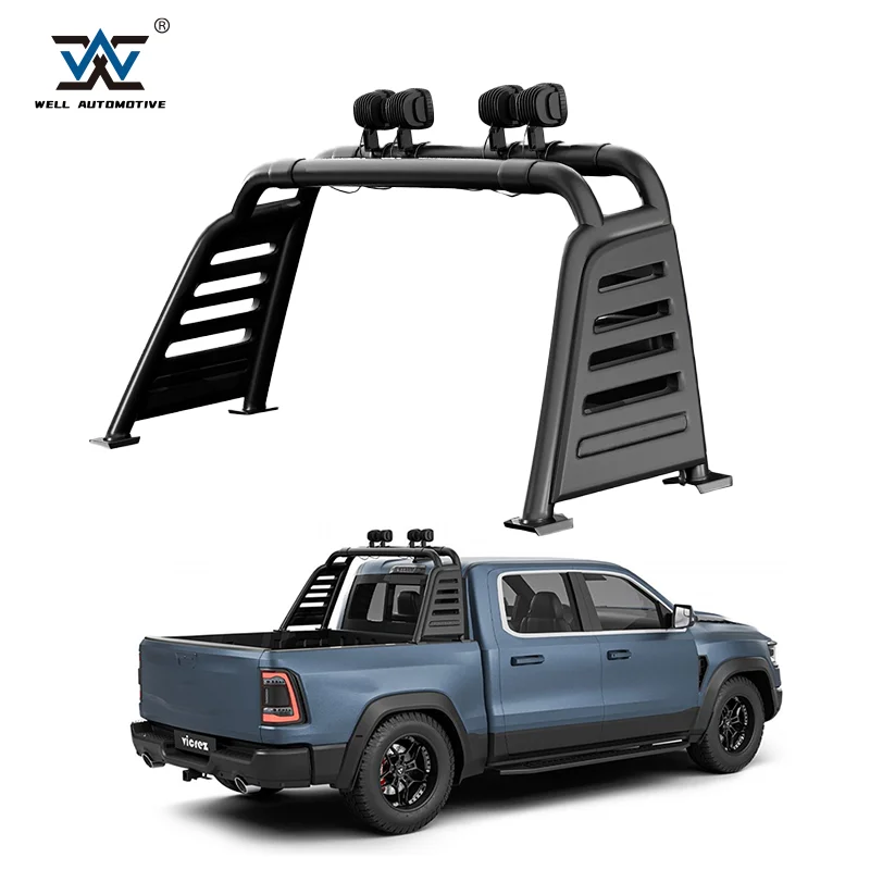 Newest 4x4 Parts Iron Roll Bar with led Replacement Sport Bar For ram 1500 2019+ black Roll Bars For Universal Pickups